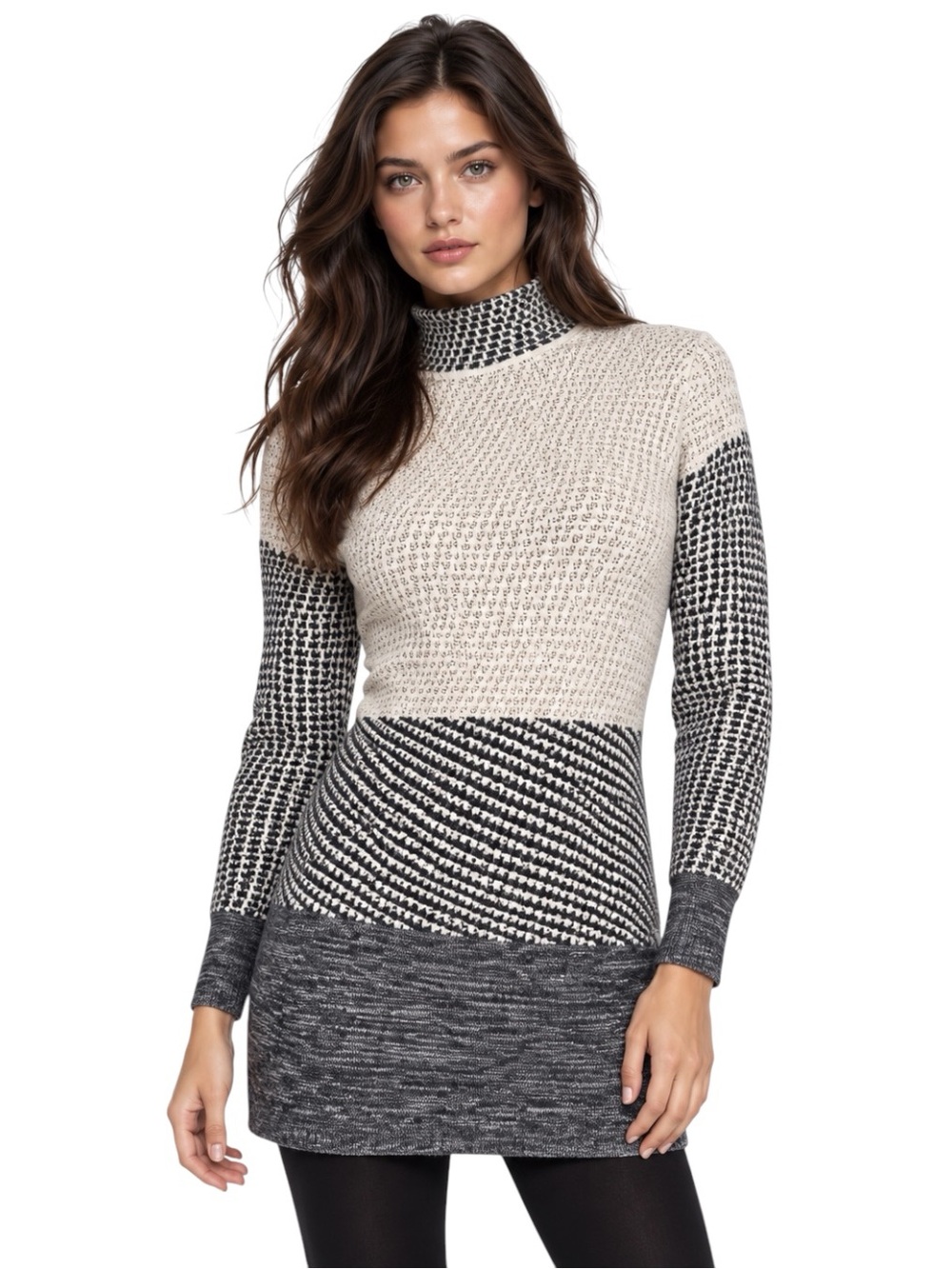 MaxMara Weekend Wool Blend Monochrome Turtleneck Tunic Length Sweater Size Small